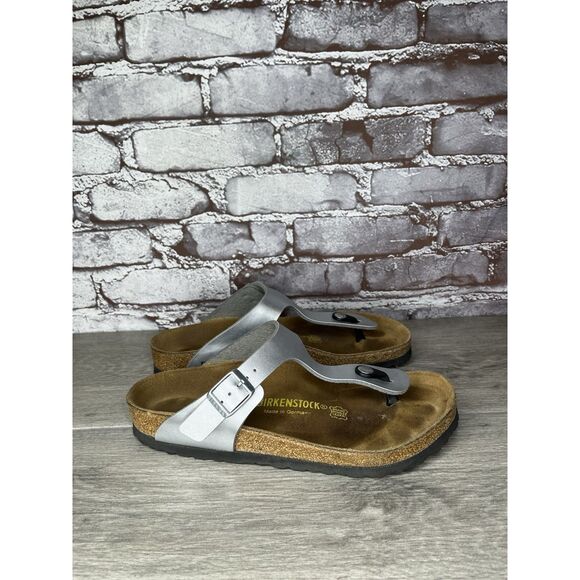 Birkenstock Gizeh Silver Birko Flor Leather Thong Sandals Women Sz 39EU/8.5M US - Picture 3 of 16